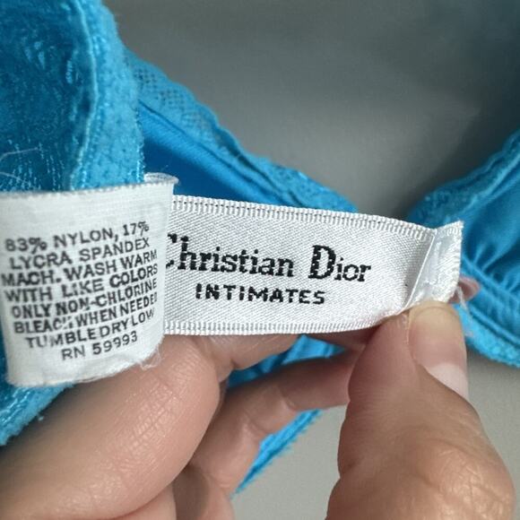 Vintage Christian Dior Intimates 36C Underwire Bra Satin Lace Blue Pearl - Picture 4 of 6